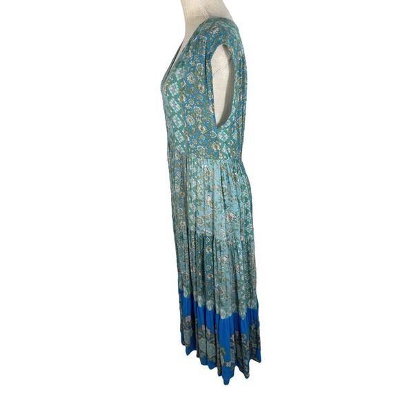 Free People Blue & Turquoise Hanalei Bay Boho Flowy Beach Maxi Dress - Picture 8 of 9